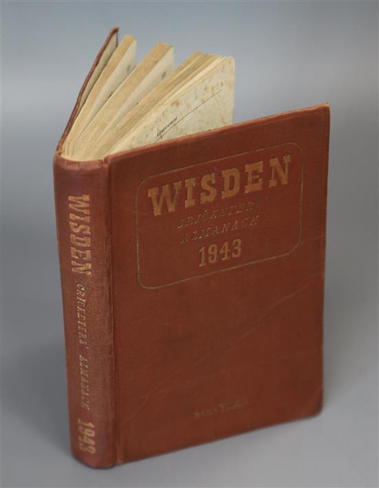 Wisden, John - Cricketers Almanack, 8vo, original cloth, cover a little creased, pages 2 to 5 pages spotted,